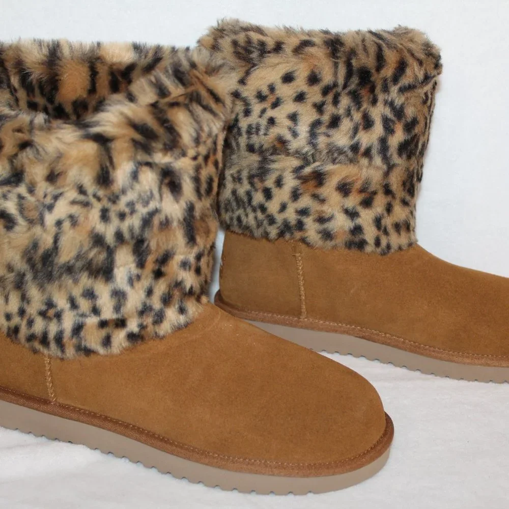 UGG KOOLABURRA NEW SUEDE LEOPARD FUR‎ BOOT CHESTNUT
